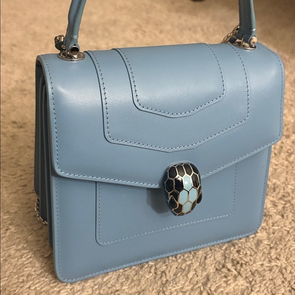 Bvlgari Bulgari Serpenti Forever Top Handle Blue Silver Hardware Snake Head - Picture 11 of 14